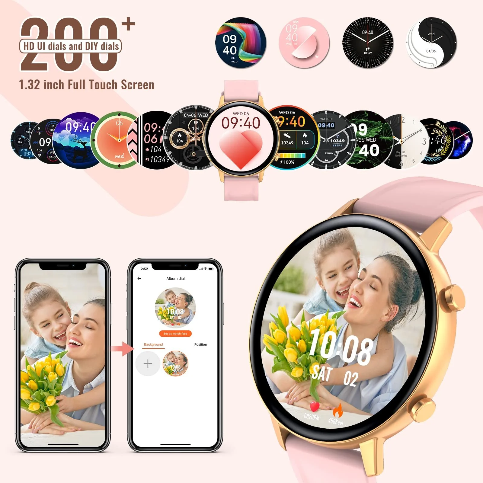 Жіночий Смарт-годинник з функцією телефону, 1.32-дюймовий сенсорний екран, фото №2