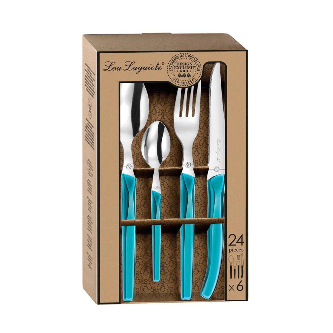 Набор столовых приборов Lou Laguiole RISING SUN на 6 персон, 24 предмета, бирюзовый, фото №5