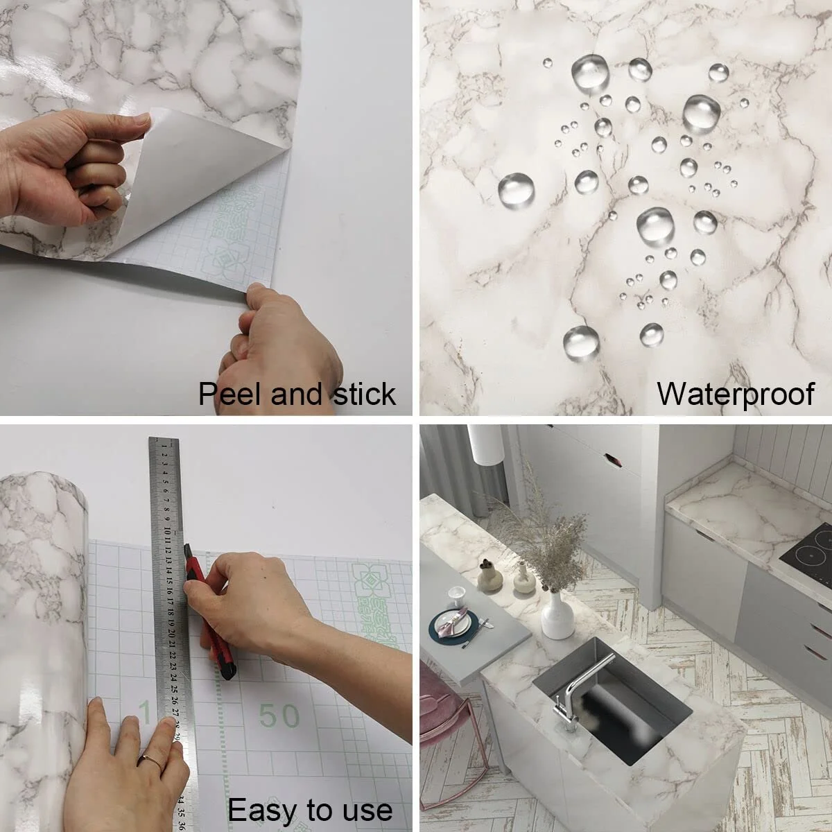 Самоклеючі шпалери TOTIO під білий мармур Вінілові 40 см x 9 м Emerald White, фото №6