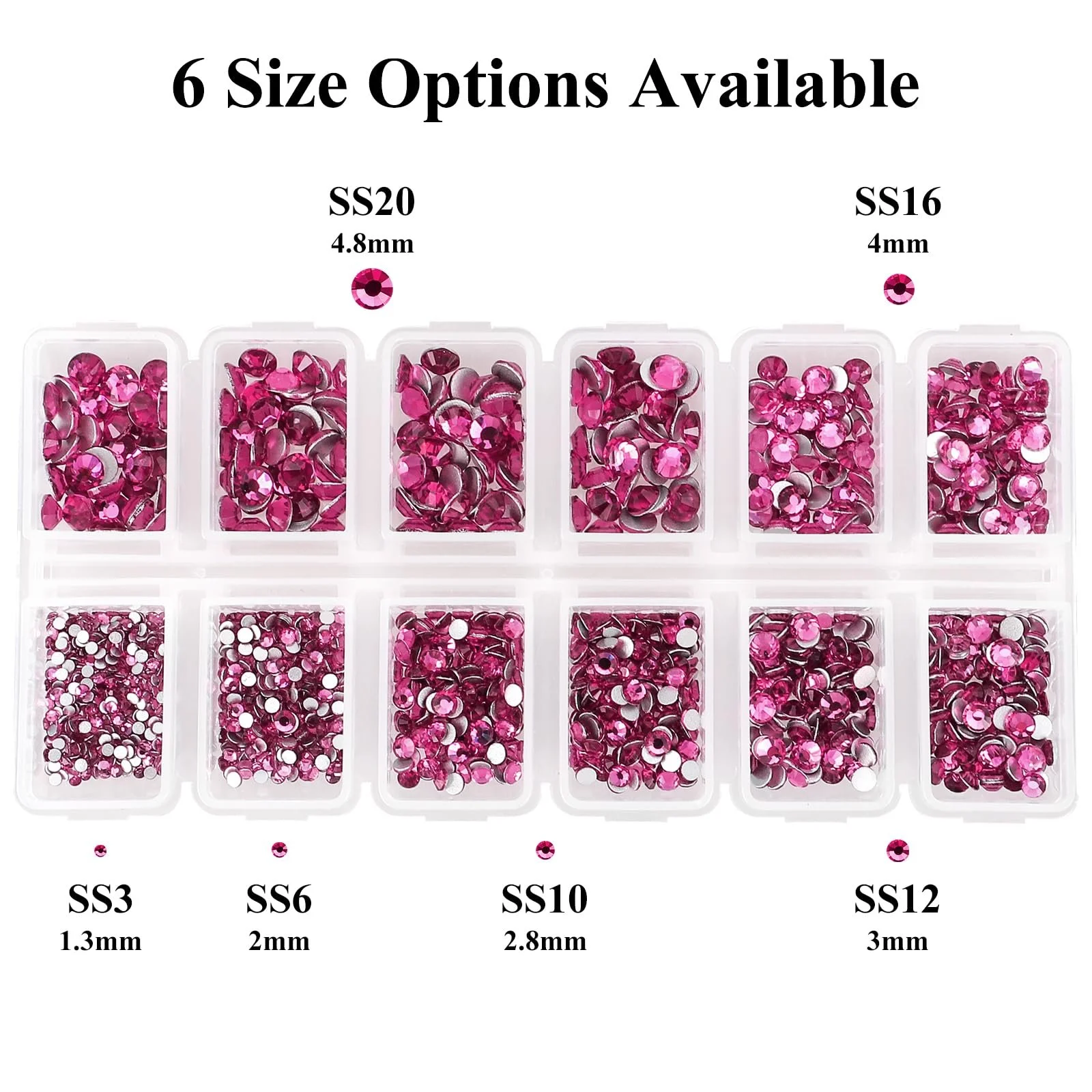 Стразы для ногтей Плоские Розовые 1.5 мм 4.8 мм, 6 Размеров, 4200 шт, фото №2