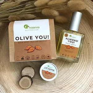 Набір для обличчя та тіла Подарунковий набір з 3 предметів Тверде оливкове мило Мигдаль Чиста мигдальна олія Бальзам для губ synthetic.ua - Фото 1