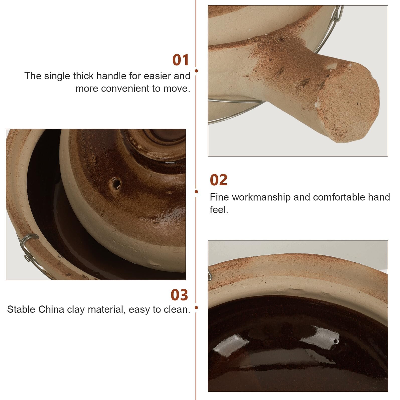 Кастрюля TOYANDONA керамическая китайская с одной ручкой для газовой плиты термостойкая для риса и супов, фото №5