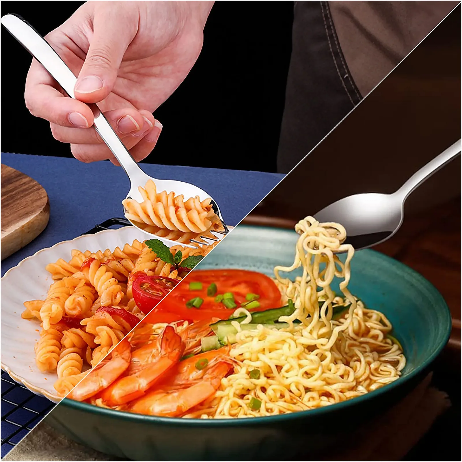 Ложка-вилка 2 в 1 из нержавеющей стали 304, многофункциональная, 7,3 дюйма, с длинной ручкой, фото №3