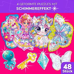 Пазл QUOKKA Shimmer Puzzle 4 шт по 48 см Unicorn Princess Mermaid Butterfly synthetic.ua - Фото 1