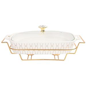 Форма для запекания фарфоровая овальная со стеклянной крышкой и подставкой 1600 мл - Фото 1