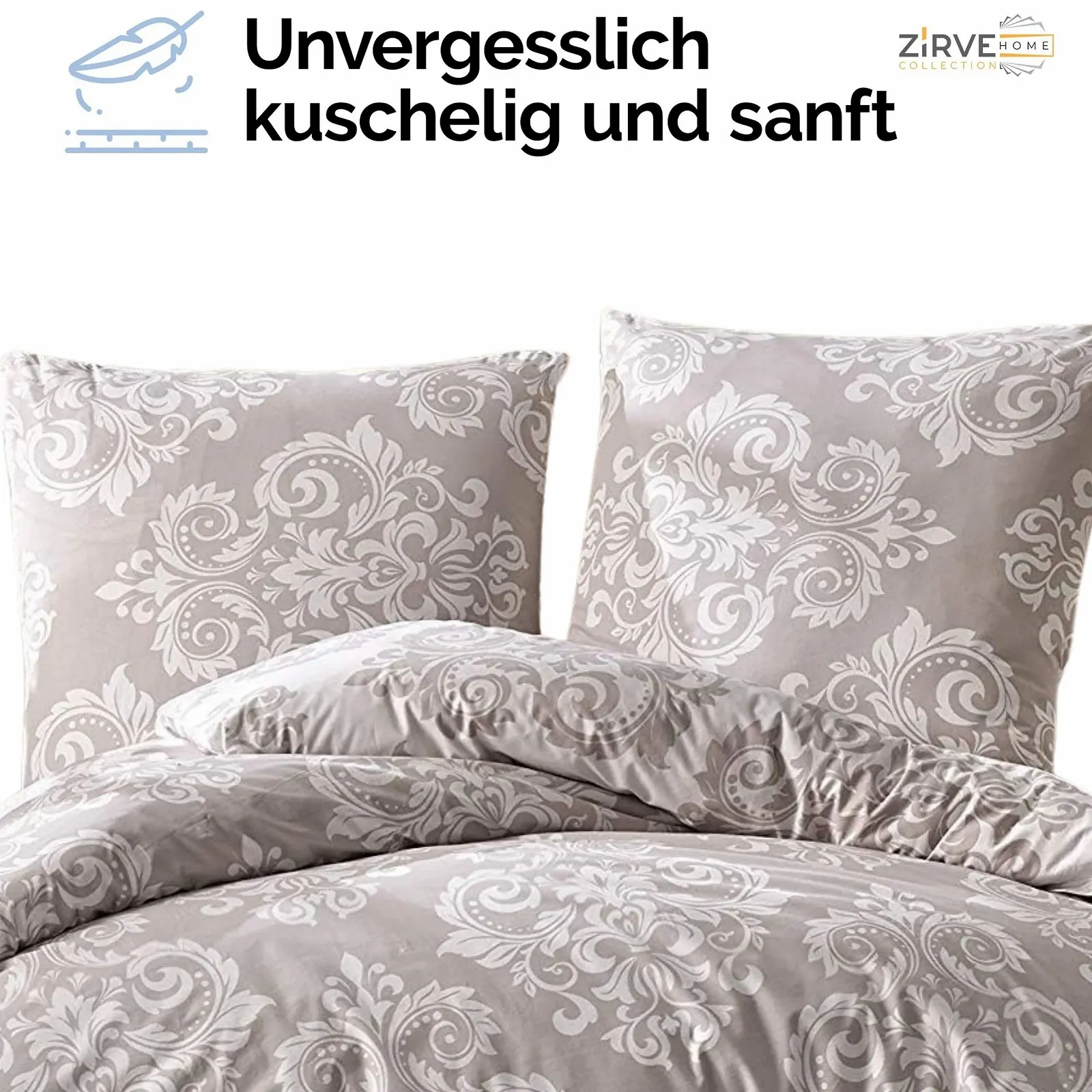 Постільна білизна Zirvehome 135 x 200 см комплект із 2 предметів бавовна/Renforcé на блискавці білий бароковий візерунок бежевий Sade V2, фото №6