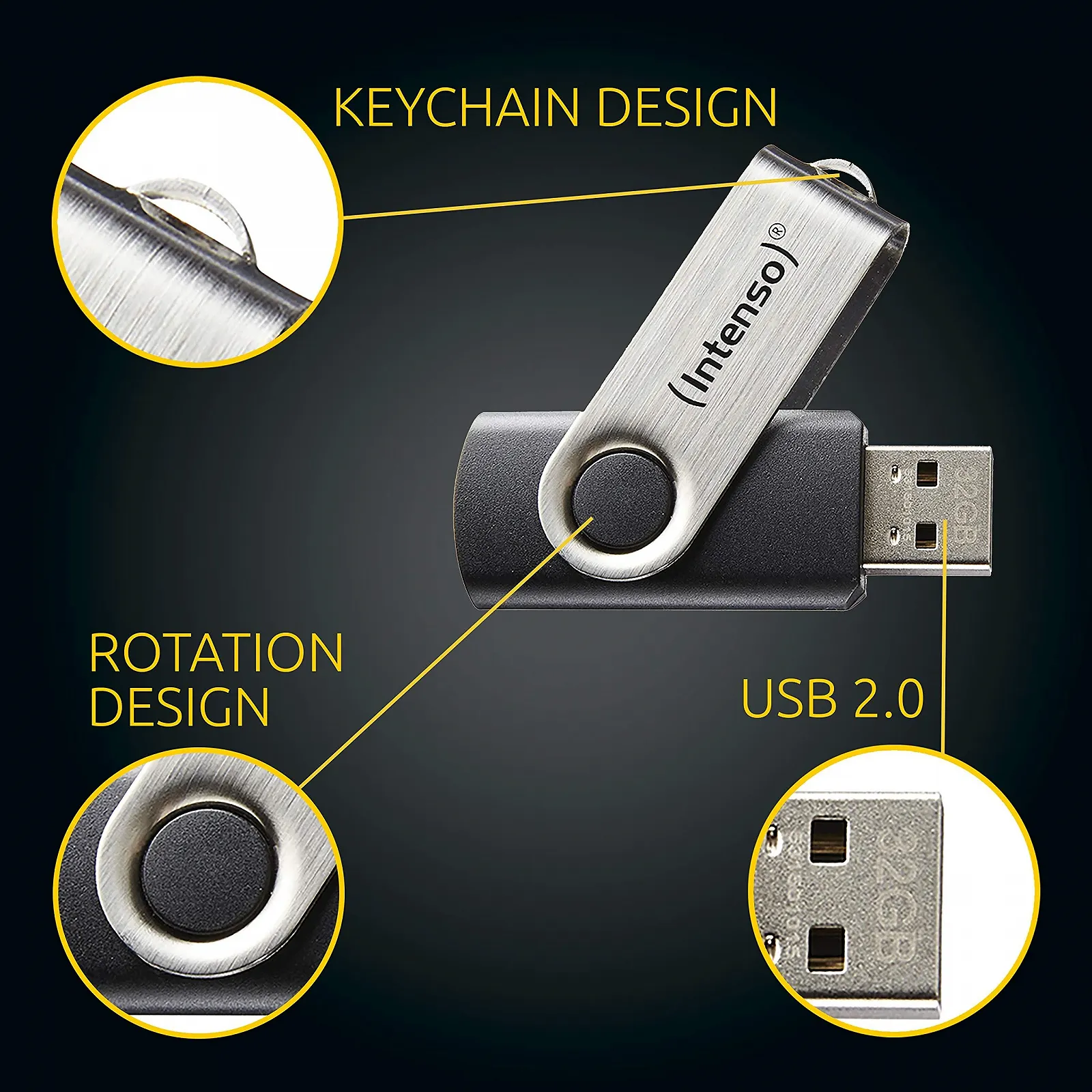 USB-накопичувач Intenso Basic Line 64 GB USB 2.0 Сріблястий / Чорний, фото №5 USB-накопичувач Intenso Basic Line 64 GB USB 2.0 Сріблястий / Чорний, фото №5