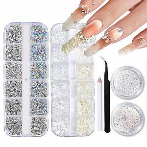 Перлини для нігтів 4 коробки Плоскі Стрази Бісер Аксесуари для дизайну нігтів - Фото 1