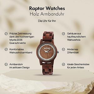 Жіночий дерев'яний годинник Raptor RA20042 Аналоговий кварцовий synthetic.ua - Фото 1