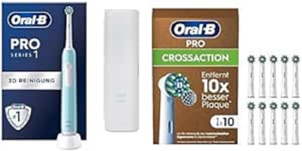 Зубна щітка електрична Oral-B Pro Series 1 + 10 насадок Pro CrossAction, 3 режими чищення, включно з режимом для чутливих зубів, датчик тиску та таймер, дорожній футляр, фото №1