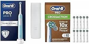 Зубна щітка електрична Oral-B Pro Series 1 + 10 насадок Pro CrossAction, 3 режими чищення, включно з режимом для чутливих зубів, датчик тиску та таймер, дорожній футляр - Фото 1