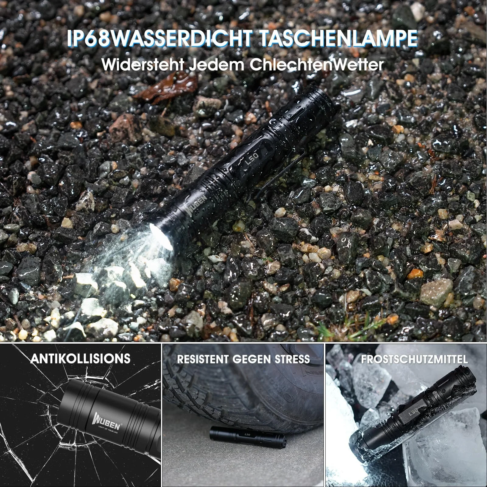 Ліхтар WUBEN L50 LED 1200 люмен, надяскравий ручний , Micro USB акумуляторний тактичний ліхтар 5 режимів, водонепроникний IP68 для активного відпочинку, кемпінгу, походів (оновлена версія) з акумулятором 18650, фото №5