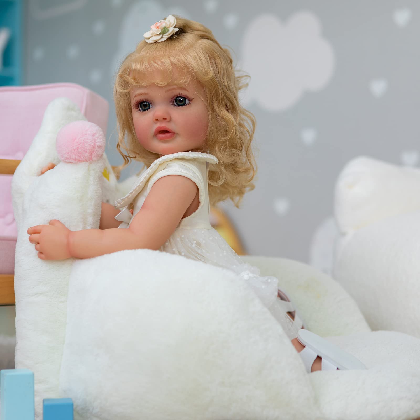 Кукла Zero pam Reborn Baby Full Silicone Lifelike 22 дюйма с белыми волосами, фото №3