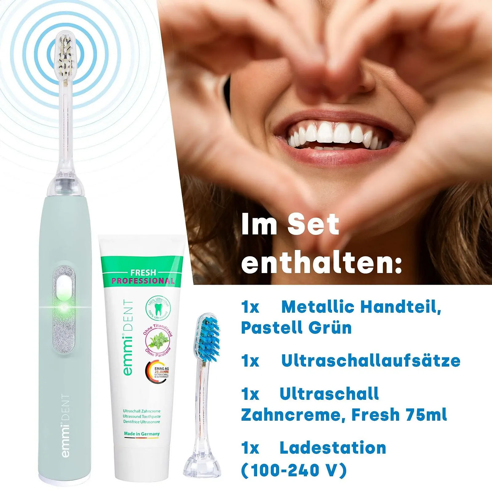 Ультразвуковая зубная щетка emmi-dent Metallic Starter Set Пастельный зеленый, фото №7