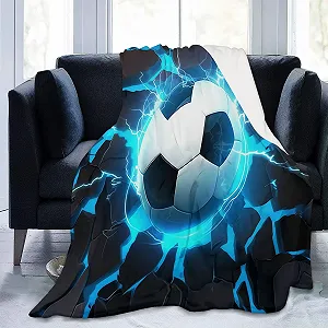 М'яка Покривало Однотонний 3D Футбольний м'яч Високоякісний фланель, Синій Чорний, 180 x 220 см synthetic.ua - Фото 1