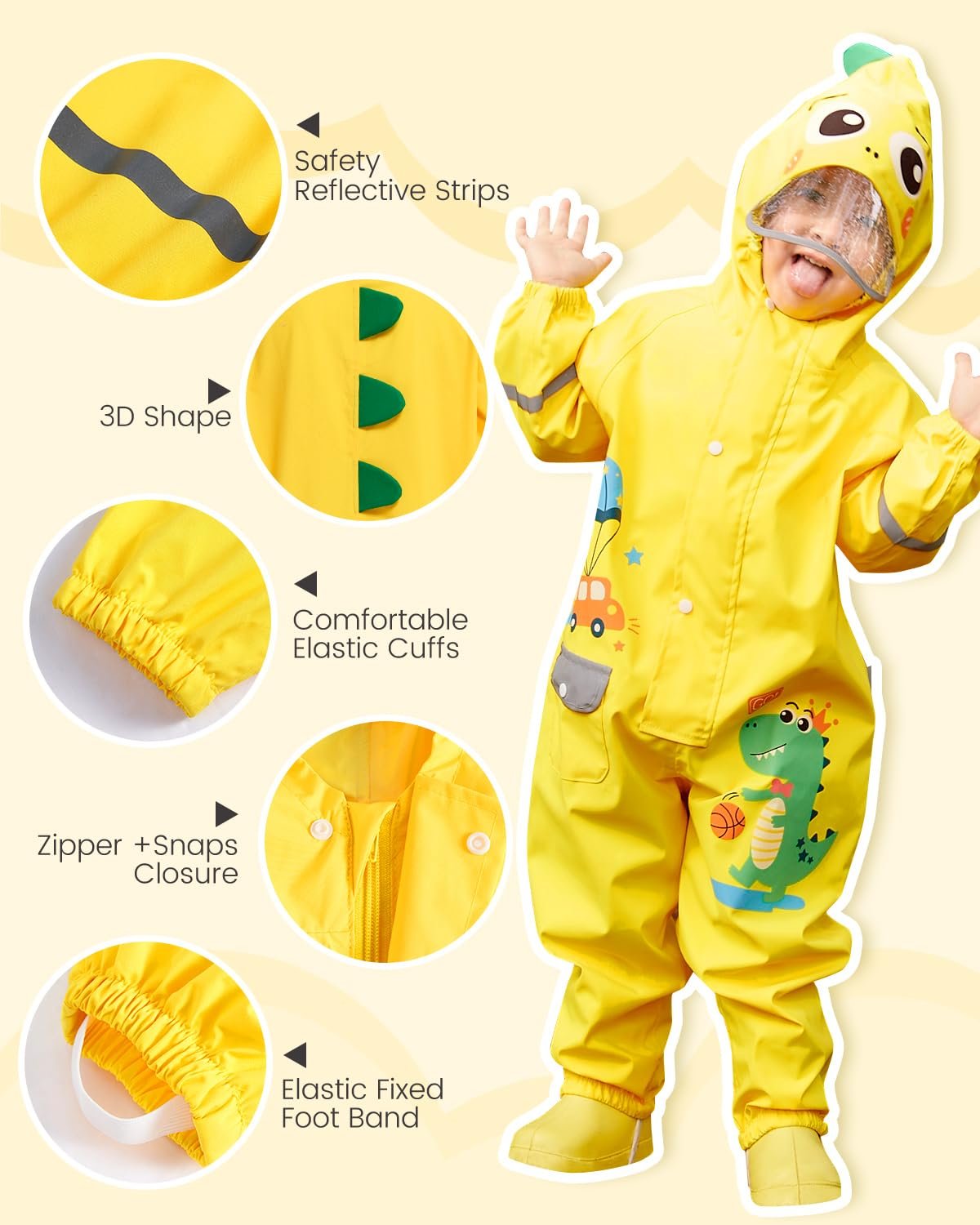 Суцільний дощовик JiAmy для дівчаток та хлопчиків, водонепроникний, фото №2