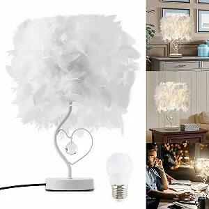 Настільна лампа E27 LED 3000-4000 K пір'яний плафон кришталева підвіска Біла - Фото 1