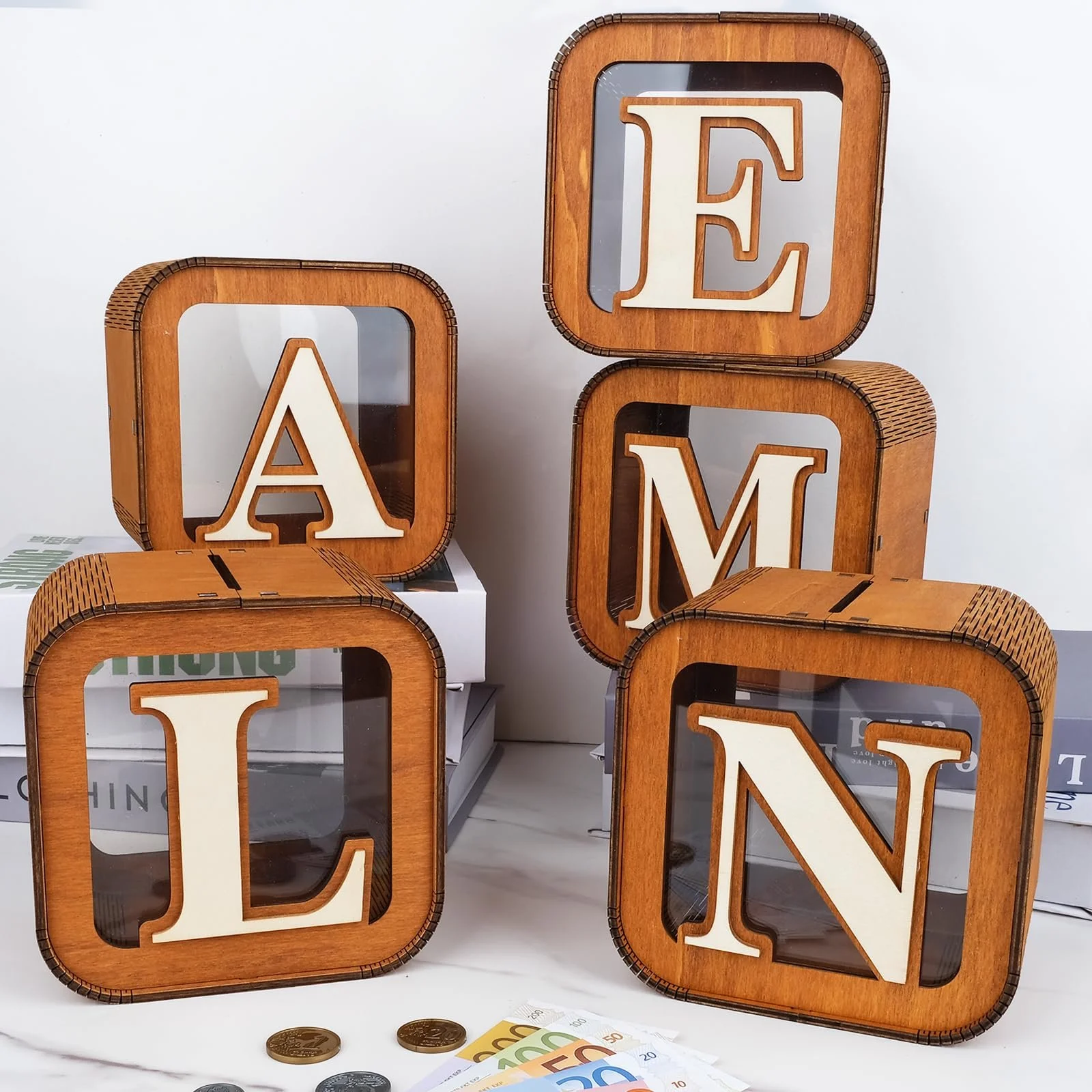 Скарбничка дитяча персоналізована Алфавіт A-Z дерев'яна креативна велика (L), фото №4