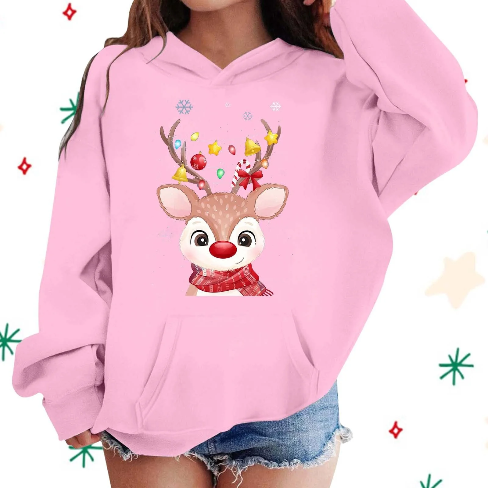 Худі Різдвяне для дівчат, з довгими рукавами, тепла бавовняна, фото №3