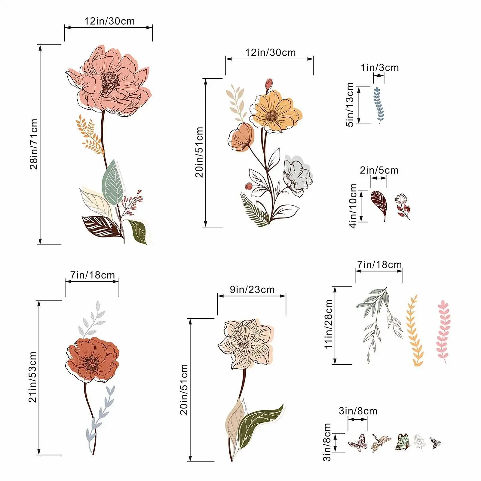 Наклейка на стіну Amimagen Boho Flower Wild Flower Grass матова ПВХ Кольорова, фото №4