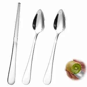 Ложка для грейпфрута Giantree Набор из 3 предметов, нержавеющая сталь, 2 ложки для грейпфрута из нержавеющей стали и 1 нож для грейпфрута Ложка для фруктов с зазубренным краем для киви яблок грейпфрутов - Фото 1