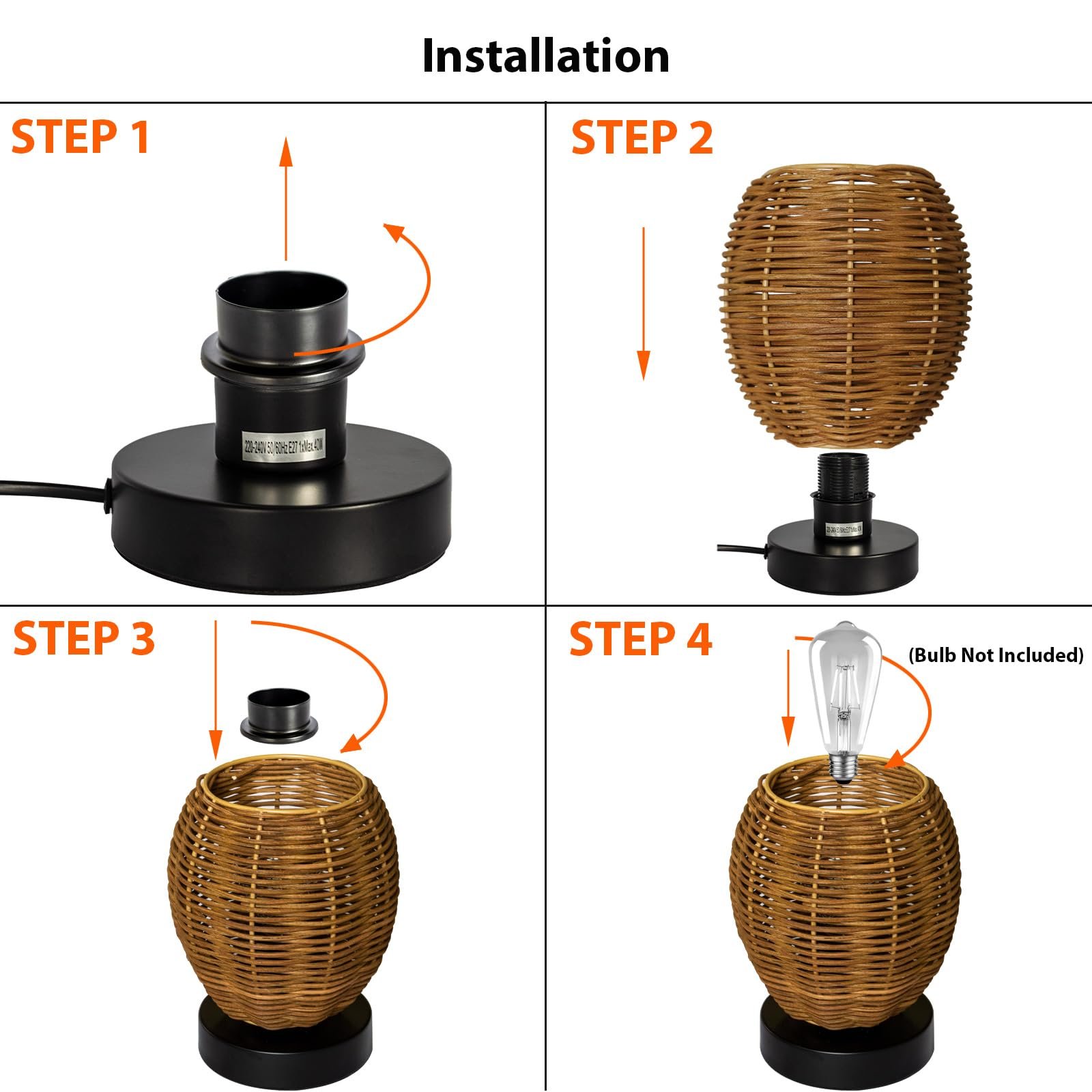 Настільна лампа Маленька Ротанг Плетений абажур, фото №6