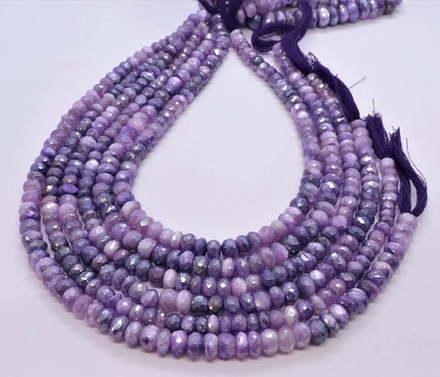 Бусины Лунный Камень, огранка рондель, 7.5-8.5 мм, фиолетового цвета, фото №1