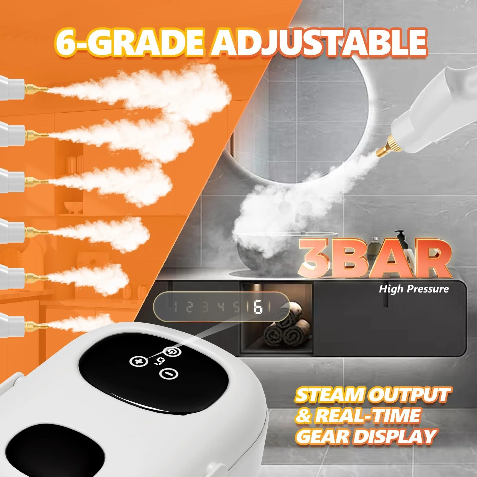 Пароочисник 2500 Вт, ручний пристрій для дому, портативний, високотемпературна машина для кухні, ванної кімнати, плитки, оббивки Білий, фото №3 Пароочисник 2500 Вт, ручний пристрій для дому, портативний, високотемпературна машина для кухні, ванної кімнати, плитки, оббивки Білий, фото №3