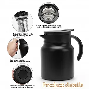 Кофейник RANJIMA 1000 мл, Термокофейник, Черный термос-колба со вставкой-фильтром, Чайник из нержавеющей стали с двойными стенками для горячих напитков, Изолированный кувшин для кофе, чая, молока synthetic.ua - Фото 1