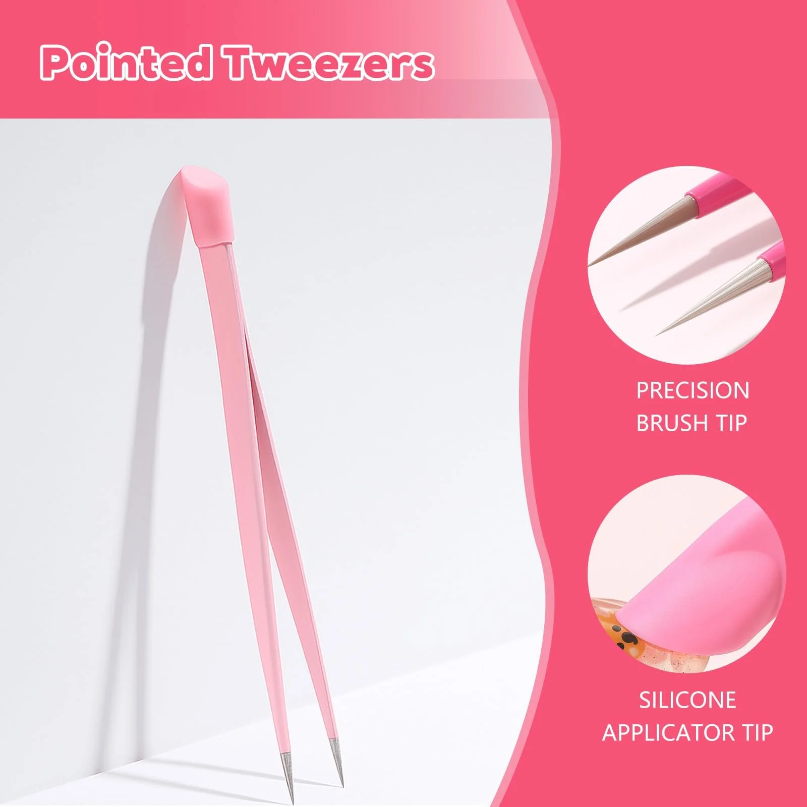Набор для дизайна ногтей 6 Dried Flowers Bottles Pink 2-in-1 Tweezers Professional, фото №4