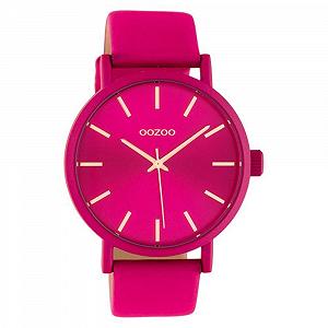Женские часы Oozoo Кожаный ремешок 42 мм Colours of Oozoo Unicolour Розовый C10448, Фуксия-фуксия, розовое золото, Ремешок. - Фото 1