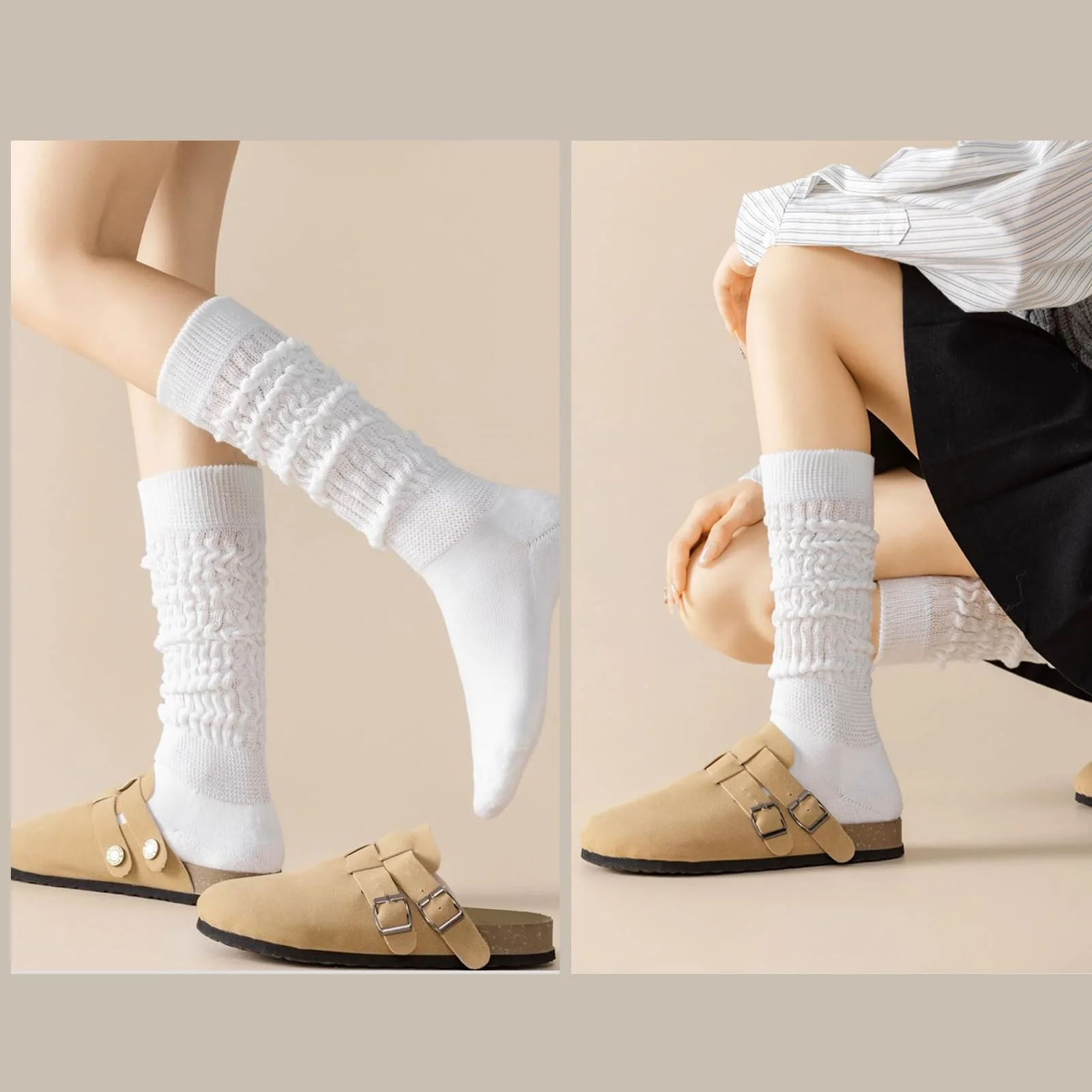 Жіночі гольфи 2 пари, повсякденні шкарпетки, в'язані високі шкарпетки, фото №5