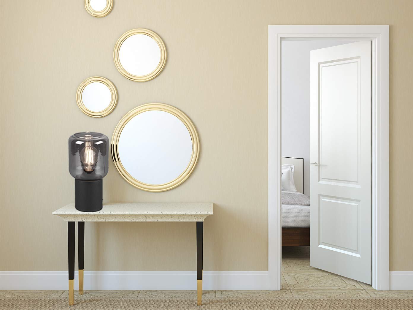 Настільна лампа 24 см із плафоном із димчастого скла Чорна, фото №6