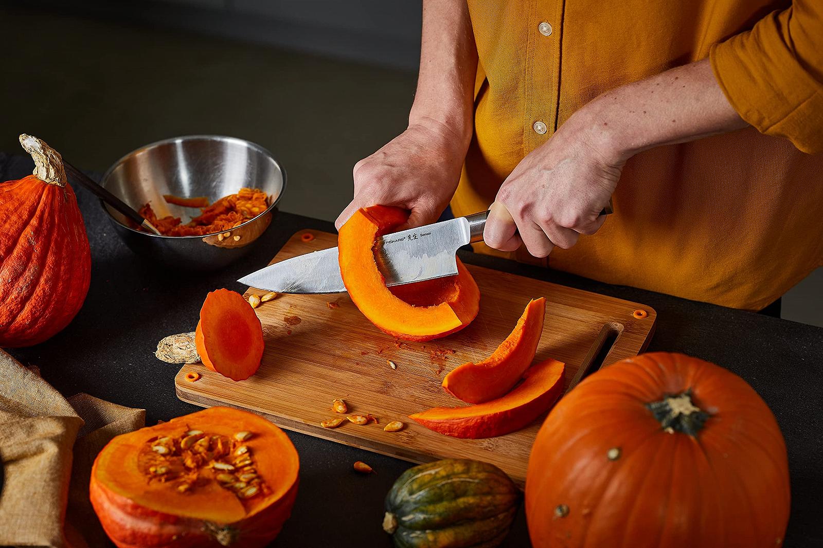 Набір ножів Fiskars Sensei, 5 шт., Ніж шеф-кухаря, Ніж для хліба, Ніж сантоку, Ніж для овочів, Ніж для очищення овочів, нержавіюча сталь з високим вмістом вуглецю/Пластик, Сріблястий/Чорний, фото №2