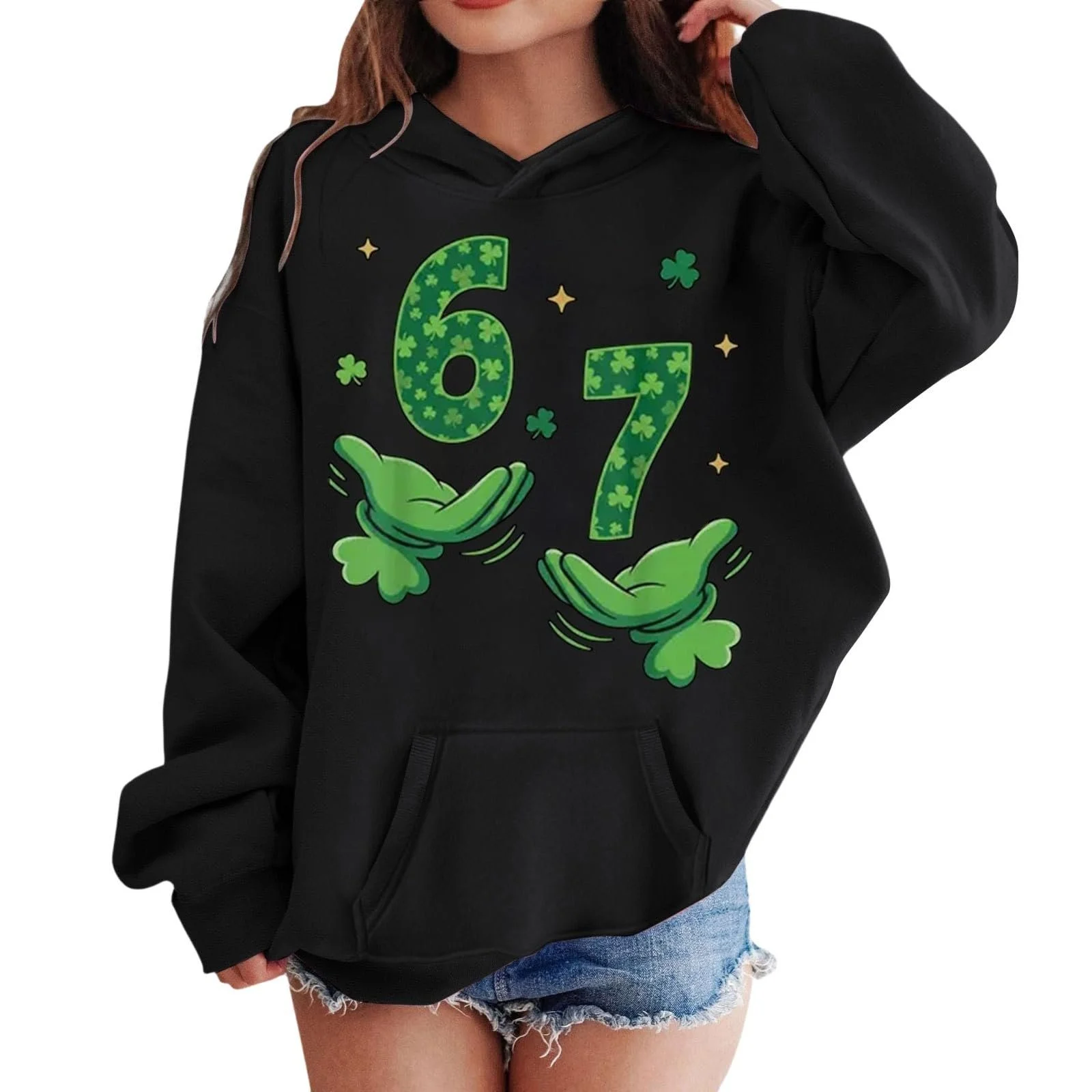 Худи 67 Six Seven Meme для мальчиков, толстовка с длинными рукавами и капюшоном с принтами 67 ко Дню Святого Патрика, повседневная свободная толстовка, уличная одежда для девочек и мальчиков, модное повседневное худи, фото №2