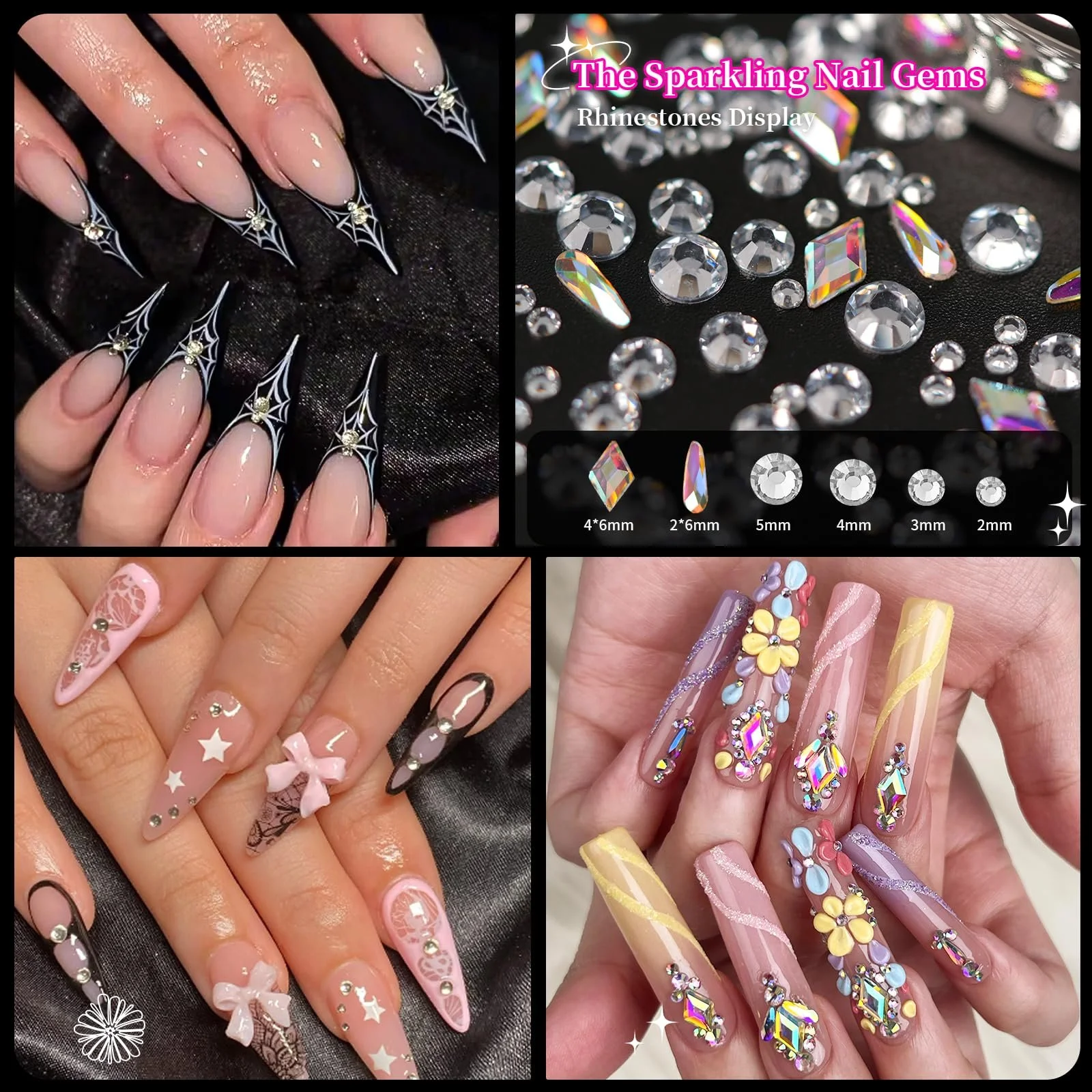 Стразы для ногтей EARLMONI, 6 коробок, для украшения ногтей, одежды, поделок, DIY (Черный), фото №4