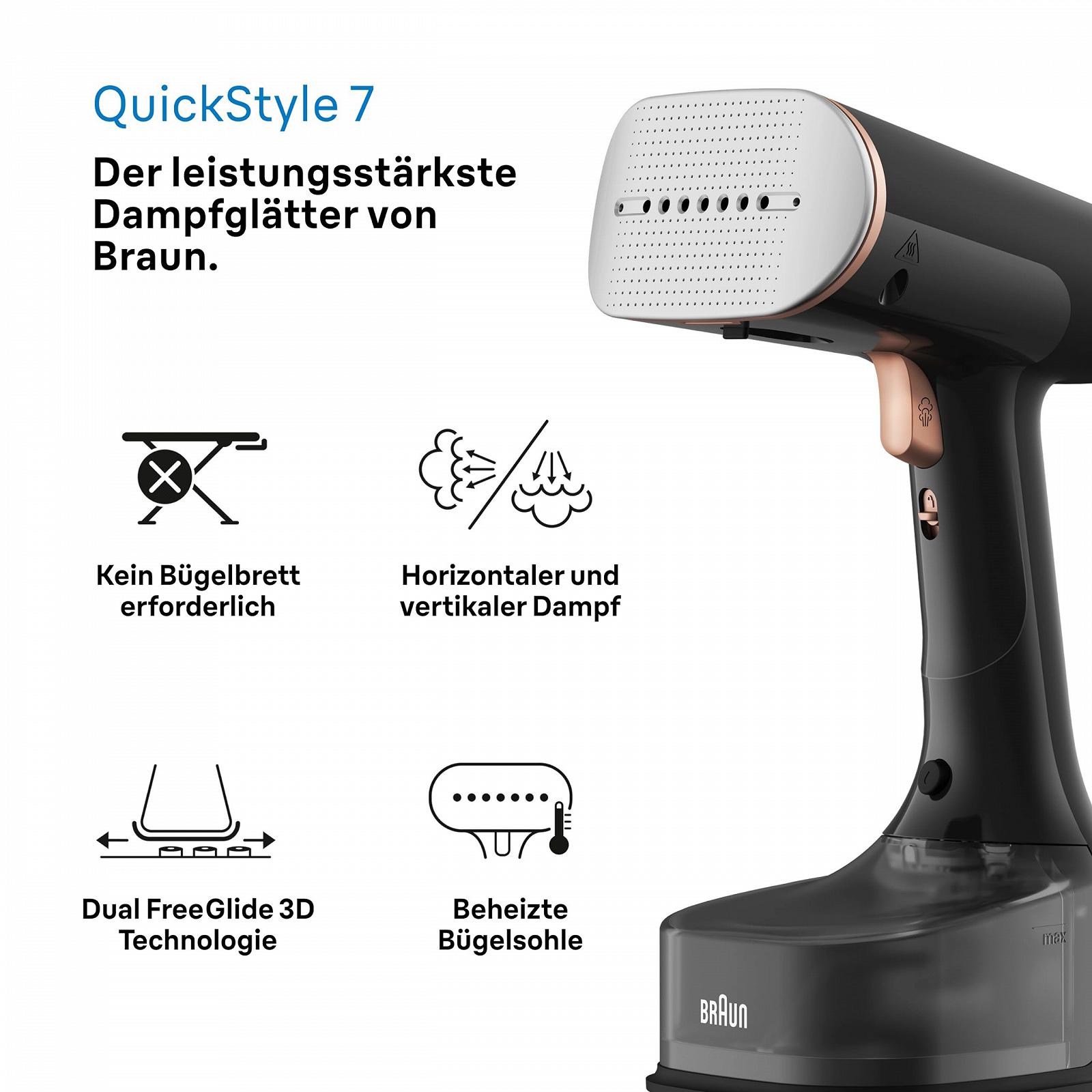 Вертикальний відпарювач Braun QuickStyle 7 GS7077BK 1600 Вт 35 г/хв 250 мл, фото №3 Вертикальний відпарювач Braun QuickStyle 7 GS7077BK 1600 Вт 35 г/хв 250 мл, фото №3