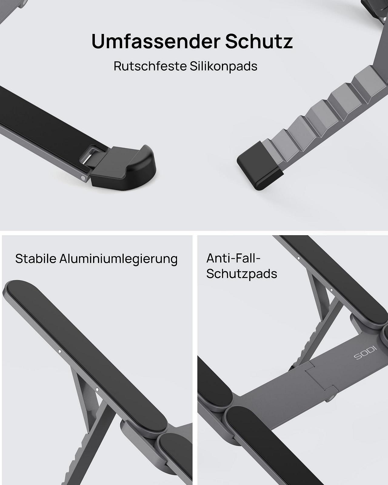 Підставка для ноутбука SODI, складана алюмінієва, регульована по висоті, вентильована охолоджуюча, фото №8 Підставка для ноутбука SODI, складана алюмінієва, регульована по висоті, вентильована охолоджуюча, фото №8
