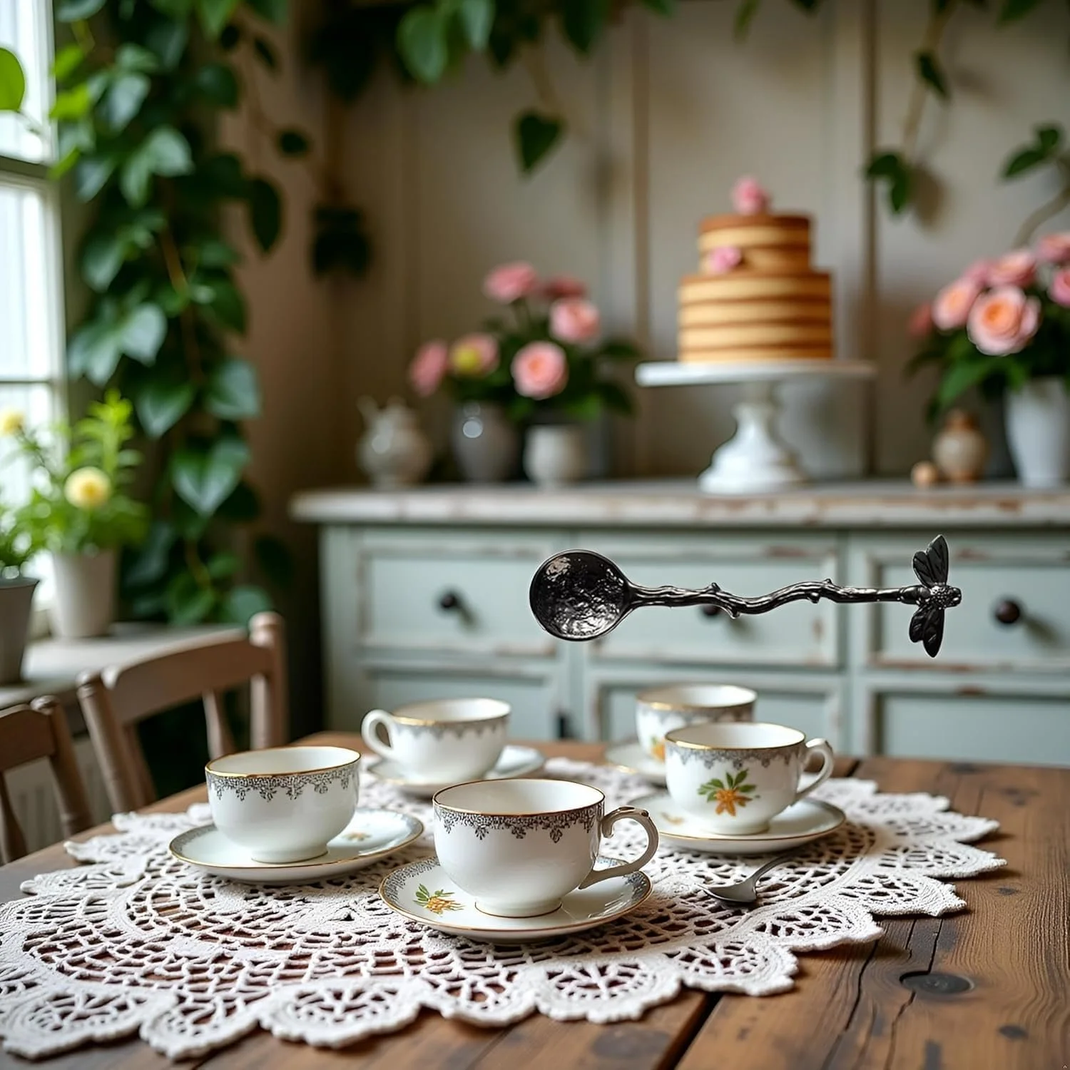 Ложка чайна Gun Black Retro Dragonfly з нержавіючої сталі для кави, чаю, десертів та тортів з довгою ручкою, антична, фото №3