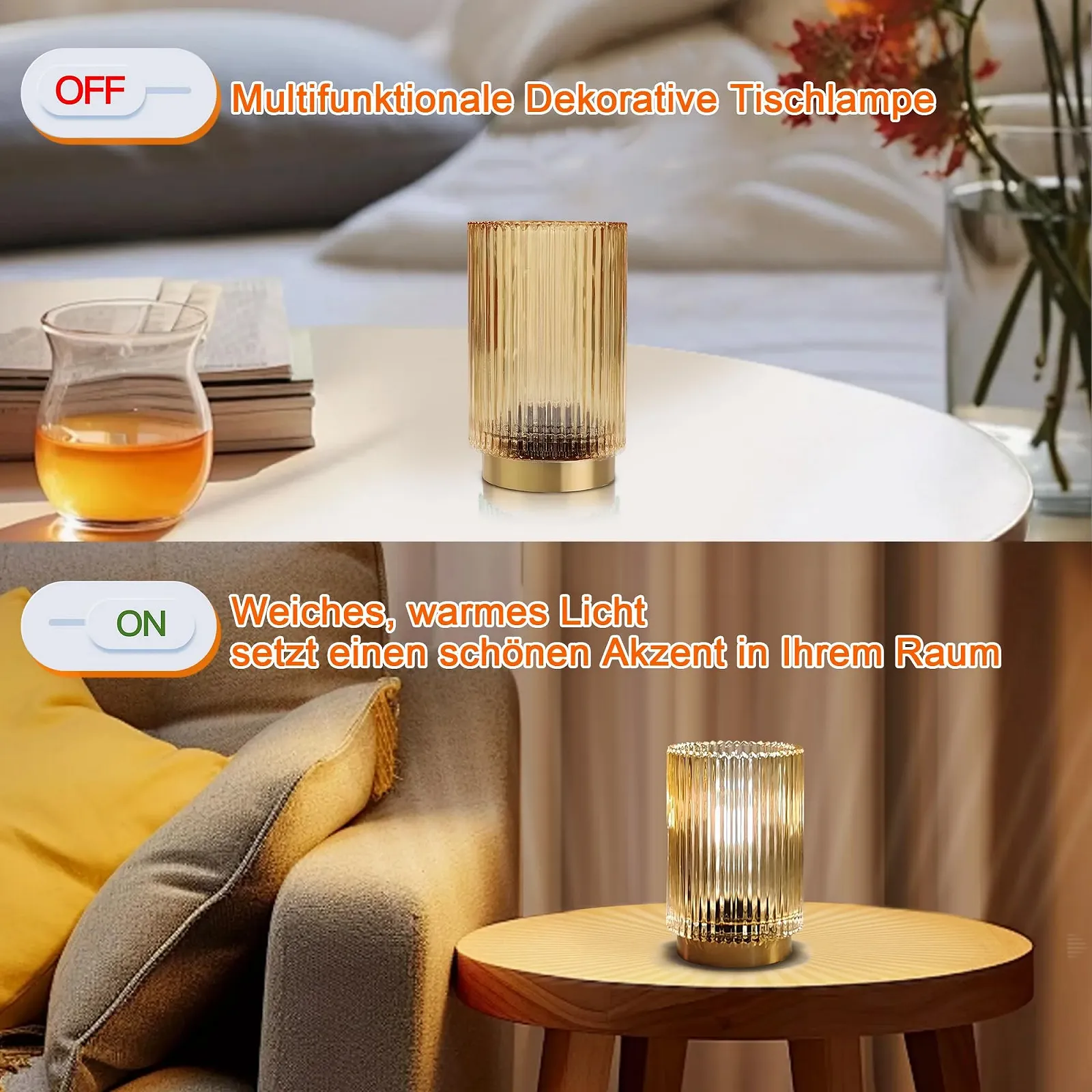 Настільна лампа Бездротова Скляна Акумуляторна Бурштиновий, фото №5