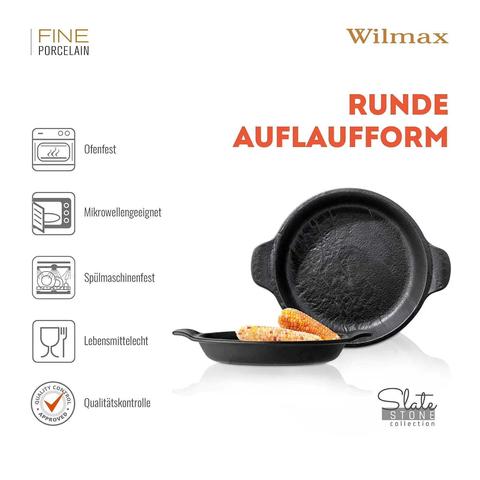 Форма для запекания Wilmax Плоская 800 мл круглая фарфоровая ручной глазуровки Черная, фото №4 Форма для запекания Wilmax Плоская 800 мл круглая фарфоровая ручной глазуровки Черная, фото №4