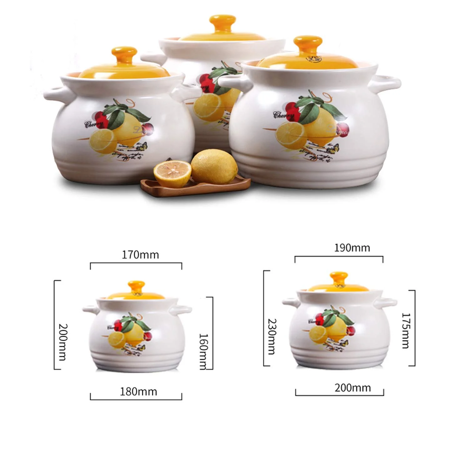 Каструля AIBAB керамічна жаростійка 4600 мл, глазурована, для відкритого вогню, біла лимон, фото №5 Каструля AIBAB керамічна жаростійка 4600 мл, глазурована, для відкритого вогню, біла лимон, фото №5