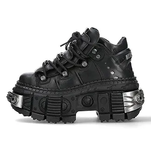 Черевики New Rock WALL106-S10 Metallic Black Leather Platform Emo Punk - Фото 1