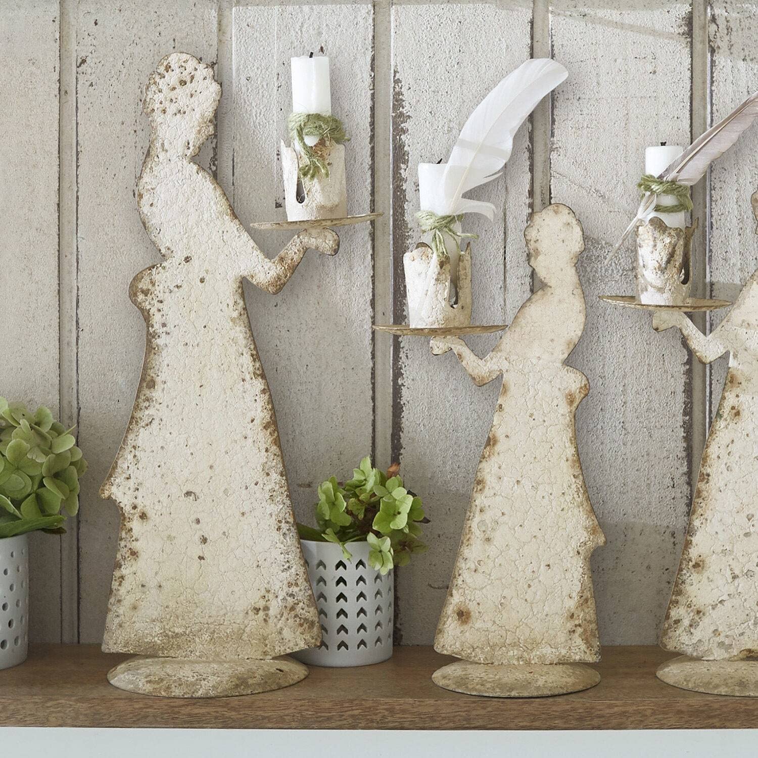 Набор LOBERON Chanler подсвечники 3 шт. для конусных свечей канделябры железные антикварные белые, фото №5