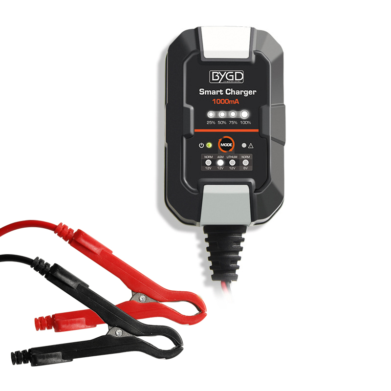 Автомобильное зарядное устройство MERLION-BYGD 6V/12V 1А c индикацией AC 220V-240V, DC 12V/1.5A крокодиллы, фото №1
