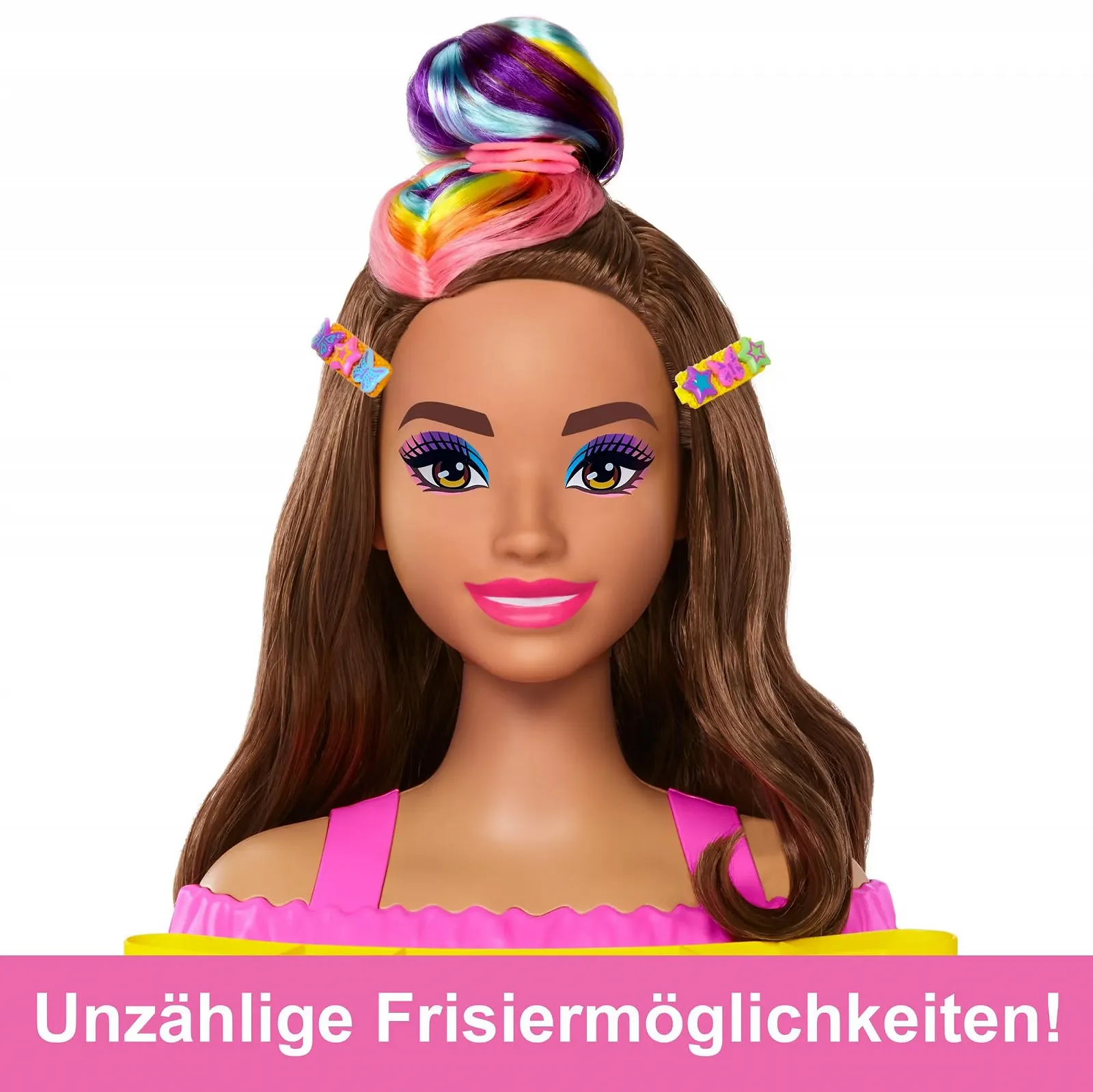 Кукла Barbie HMD80 Deluxe Styling Head Totally Hair Wavy Brown Neon Rainbow Hair Doll Head for Hair Styling Colour Reveal Accessories, фото №4