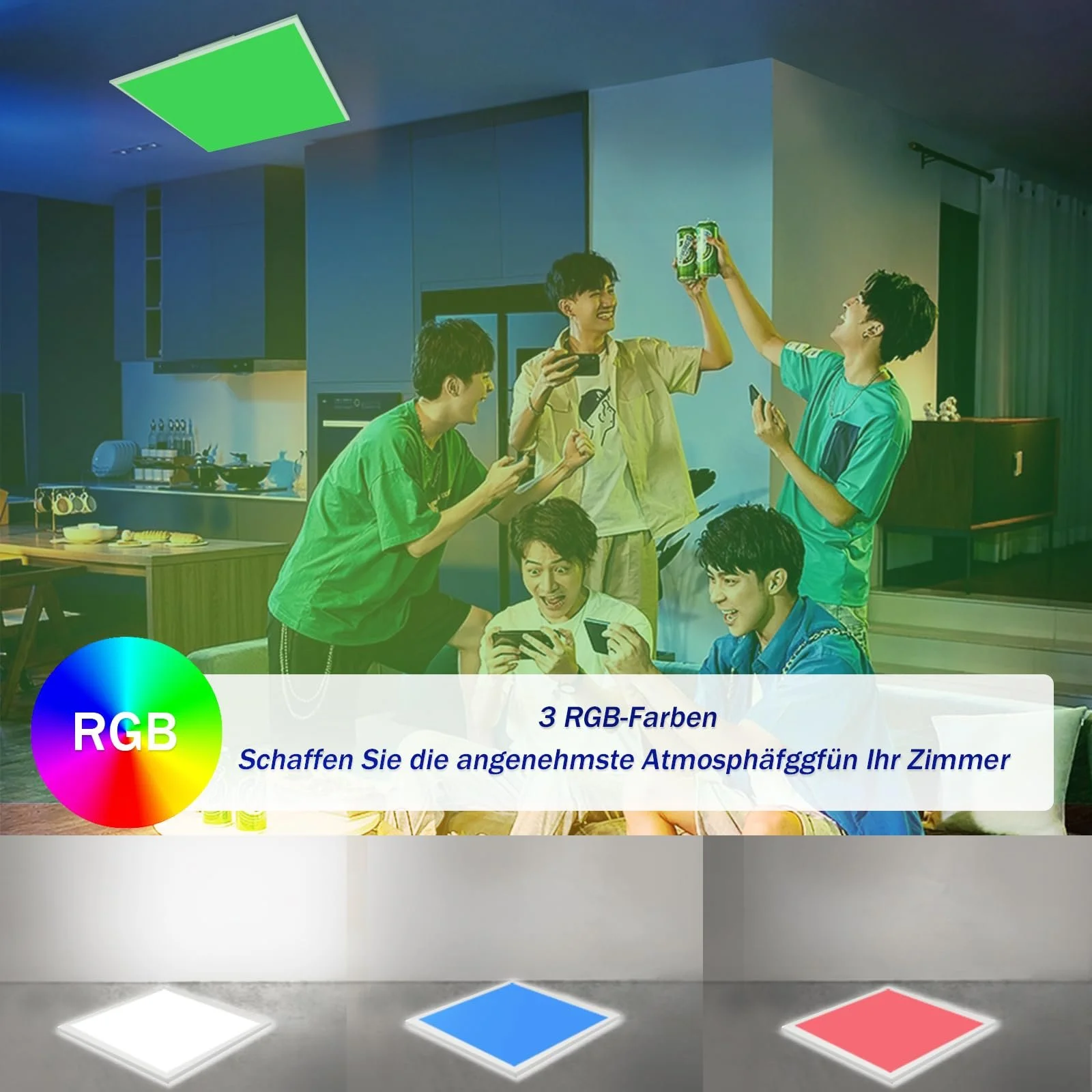 Світильник Glitzerlife LED RGB з регулюванням яскравості 24 Вт білий у комплекті з пультом управління квадратна стельова лампа з підсвіткою діаметром 45 см, фото №5