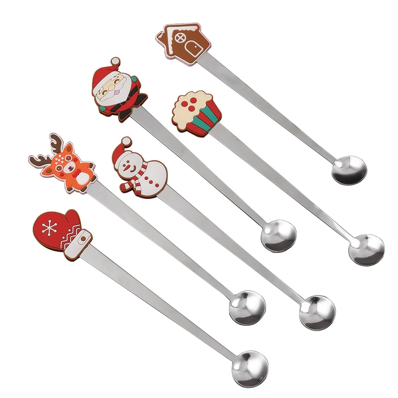 Ложка Різдвяна з нержавіючої сталі Santa Snowman Cake House Glove Shape для кави, чаю, 6 шт, фото №1