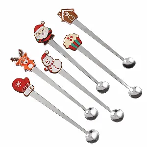 Ложка Різдвяна з нержавіючої сталі Santa Snowman Cake House Glove Shape для кави, чаю, 6 шт - Фото 1