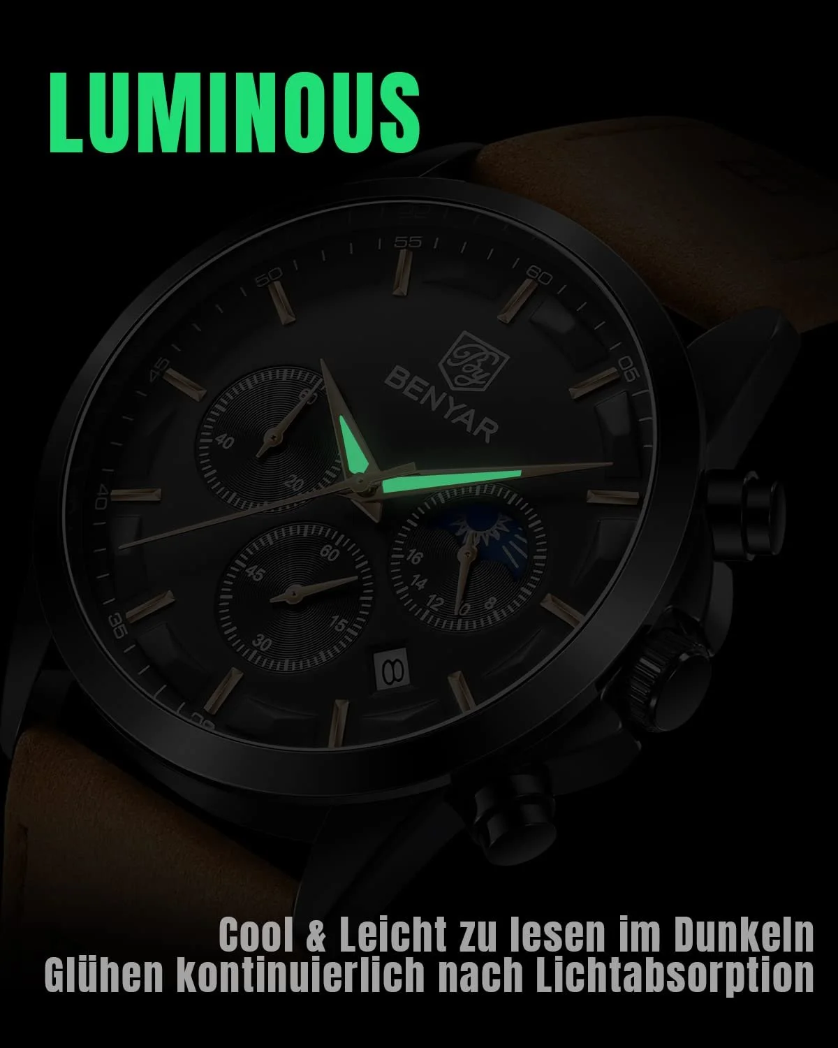 Мужские часы Benyar Хронограф Водонепроницаемые Кожаный Ремешок / Нержавеющая сталь Кварц Золотой / Серебряный / Синий / Черный, фото №5 Мужские часы Benyar Хронограф Водонепроницаемые Кожаный Ремешок / Нержавеющая сталь Кварц Золотой / Серебряный / Синий / Черный, фото №5